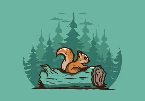 Lonely squirrel hiding in a dead tree trunk illustration 스톡 일러스트