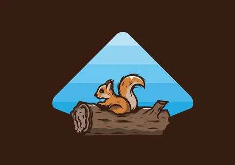 Lonely squirrel hiding in a dead tree trunk illustration 스톡 일러스트