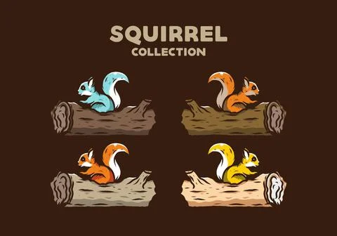 Lonely squirrel hiding in a dead tree trunk illustration Illustrazione stock