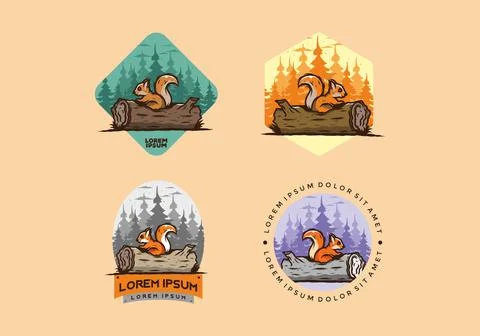 Lonely squirrel hiding in a dead tree trunk illustration Illustrazione stock