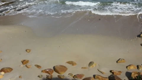 A lonely, tiny beach in the Cantabrian sea in Foz, Spain Stock Footage 234593457