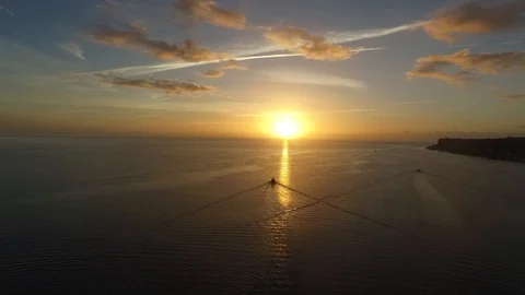 Lonely trawler going out from Brixham Devon UK. Aerial view using a drone. Stock Footage 116879910