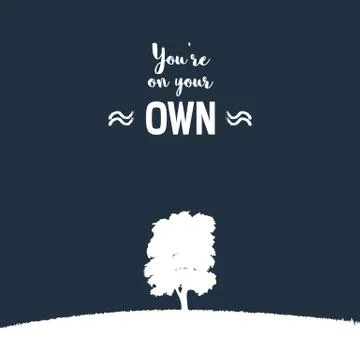 Lonely tree on a grass hill vector illustration. Nature landscape background as Stock Illustration