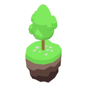 Lonely tree growing on a small piece of land isometric illustration Stock Illustration