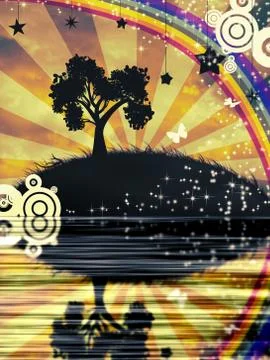 Lonely Tree at Sunset Illustrazione stock