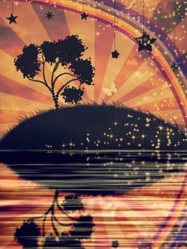 Lonely Tree at Sunset Stock Illustration