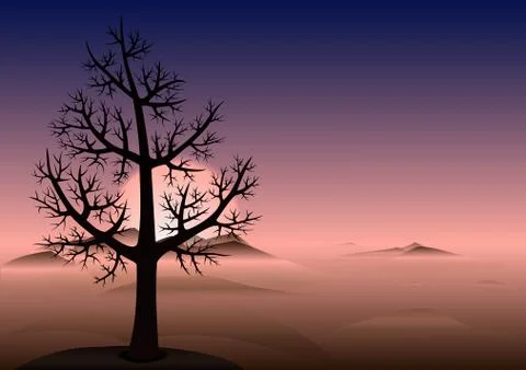 Lonely tree. Vector background. Illustrazione stock