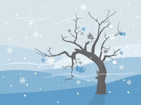 Lonely tree in winter landscape Illustrazione stock
