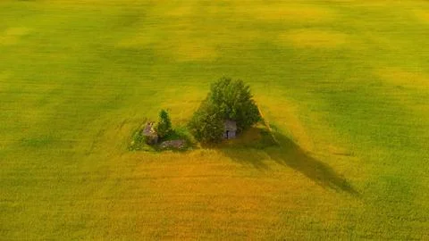 A lonely, very old, almost extinct homestead. View from above in summer Stock Photos