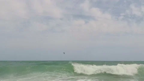 Lonely Windsurfer Big Waves Beach Stock Footage 94142613