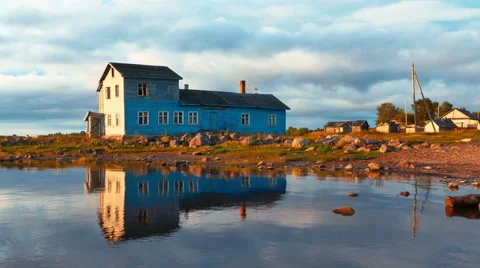 Lonely Wooden House on The Sea Shore, Calm Landscape Stock Footage 59080080