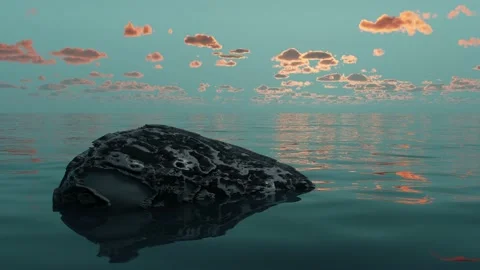 Lonely zen stone on the background of a beautiful sunset in summer. Stock Footage 229693665