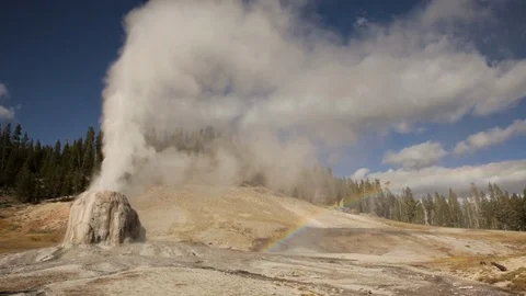 Lonestar Geyser Erupting with Rainbow in Background Stock Footage 86089083
