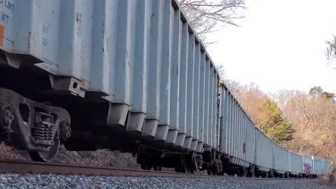 Long 150 car freight train - sped up, fast motion Stock Footage 147510966