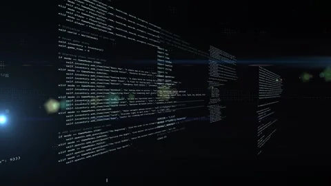 Long 3d animation with coding software language on black background. Shiny Video stock 308015345