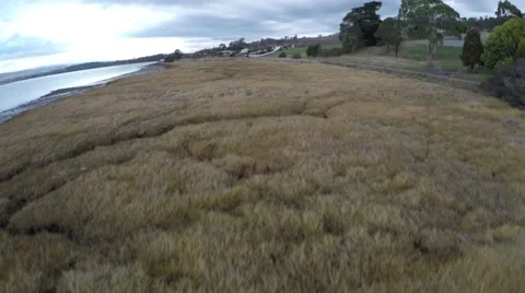 Long Aerial Drone Shot Over Peaceful River Stock Footage