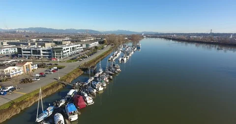 Long aerial pull shot of marina Stock Footage 99278293