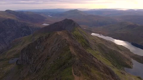 Long aerial view over Crib Goch in Snowdonia. Stock Footage 68999300