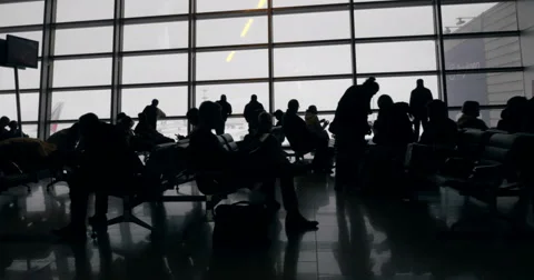 Long and boring time in waiting-room of the airport Stock Footage 51623098