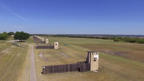 Long Angled Pan of Large Skeet Shooting Field Video stock 76012430