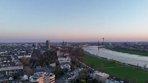 Long approach toward Ergo tower over the Rhine Stock Footage 331198798