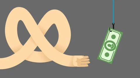 Long arm, money on a hook. Cheating Stock Illustration