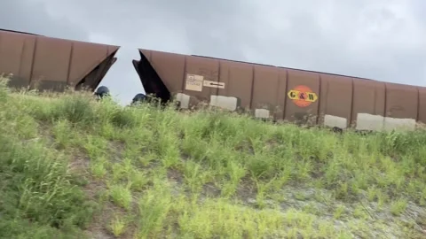 Long Australian cargo train crossing the outback of Queensland Australia Stock Footage 241327291