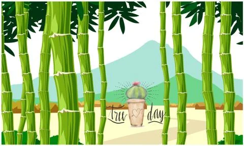 Long bamboo tree with small plants on tree day Illustrazione stock