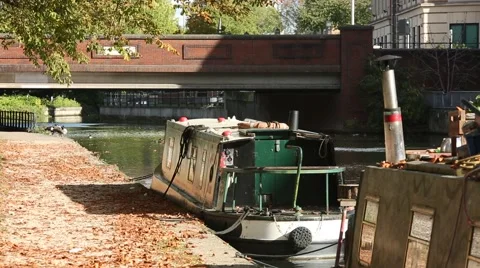 Long barge in the city Stock Footage 68693450