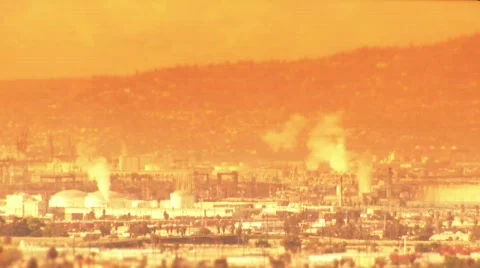 Long Beach-32-refinery global warming &amp; normal Stock Footage 856893