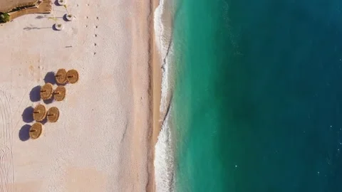 Long beach and vacation holiday hotels for tourists on coast of Adriatic sea in Stock Footage 221476860