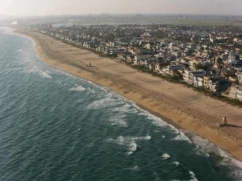 Long Beach, California circa-2017, Aerial shot of Sunset Beach.  Shot with Stock Footage