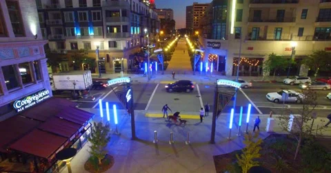 Long beach city lights drone boom Stock-Footage 63394211