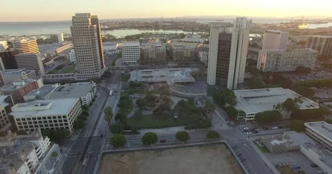 Long beach city lights from drone sunset Stock Footage 63394447