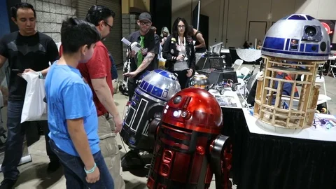 Long Beach Comic Expo Droid Builder Stock Footage 91109117