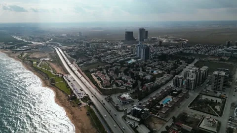 Long Beach Cyprus. Drone video. Blue ocean. Thunderclouds. Sunlights Vídeos de archivo 231617221