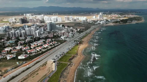 Long Beach Cyprus. Drone video. Blue ocean. Thunderclouds. Sunlights Stock-Footage 231617225