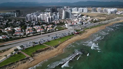 Long Beach Cyprus. Drone video. Blue ocean. Thunderclouds. Sunlights Stock Footage 231617269