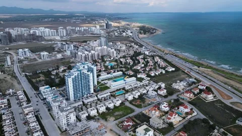 Long Beach Cyprus. Drone video. Blue ocean. Thunderclouds. Sunlights Stock Footage 231617388