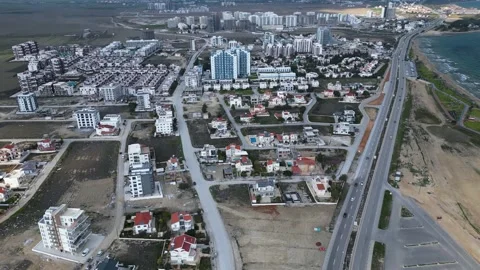 Long Beach Cyprus. Drone video. Blue ocean. Thunderclouds. Sunlights Stock Footage 231617404