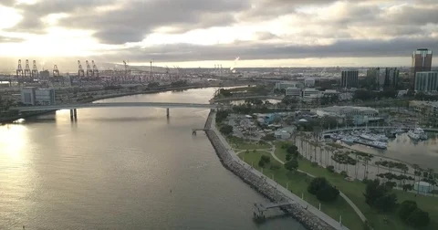 Long Beach habor with bridge and water Stock Footage 77702429