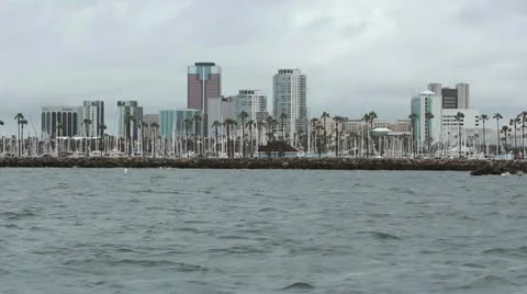 Long Beach from Harbor Stock Footage 11059219