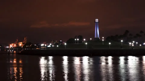 Long Beach Lighthouse with Boats Vídeo Stock 39056953