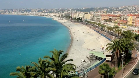 The long beach of Nice and the promenade of the English. Stock Footage 108931008
