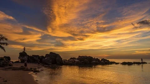 Long Beach, Phu Quoc island, Vietnam Sunset timelapse on the sea Stock Footage