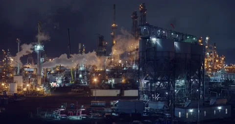 Long Beach Refinery At Night In Los Angeles County, California Stock-Footage 171645638