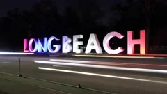 Long Beach Sign california night time | Stock Video | Pond5