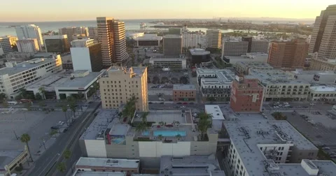 Long beach sunset drone buildings Stock-Footage 63395186