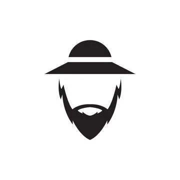 Long beard man with hat logo design vector graphic symbol icon illustration.. Illustrazione stock