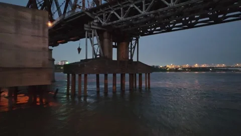 Long Bien Bridge over the Red River at Dusk in Hanoi, Vietnam Stock-Footage 344742319
